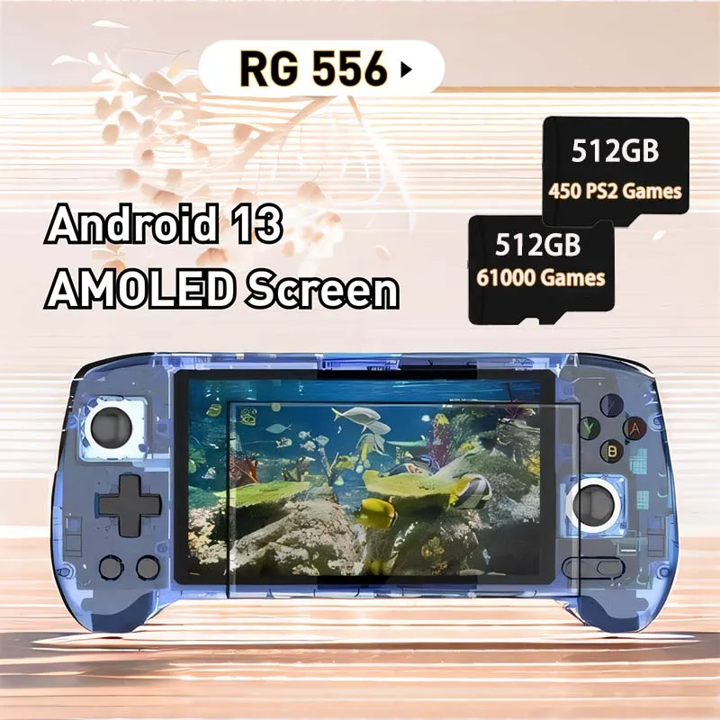 

ANBERNIC RG556 Retro Handheld Game Console Unisoc T820 Android13 5.48 Inch AMOLED Screen WII Portable Game 512G 256G PS2 PSP