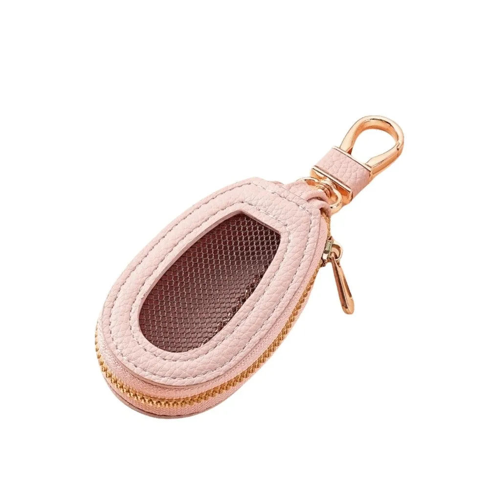 Transparent Mesh Car Key Bag Zipper Closure Organizer Leather Key Case Protection Cover Coin Storage Keychain Holder Daily Use