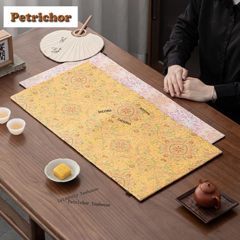 

Double-sided Brocade Baoxiang Flowers Tea Table Mats Elegant Drink Coaster Dinner Table Cloth Mat Chinese Tea Set Collection