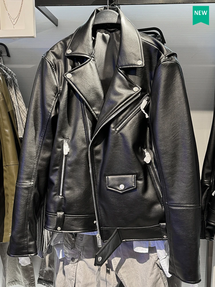 Nueva chaqueta de piel sintética estilo motero para hombre, abrigo de PU con cremallera, ropa de abrigo de moda para primaver...