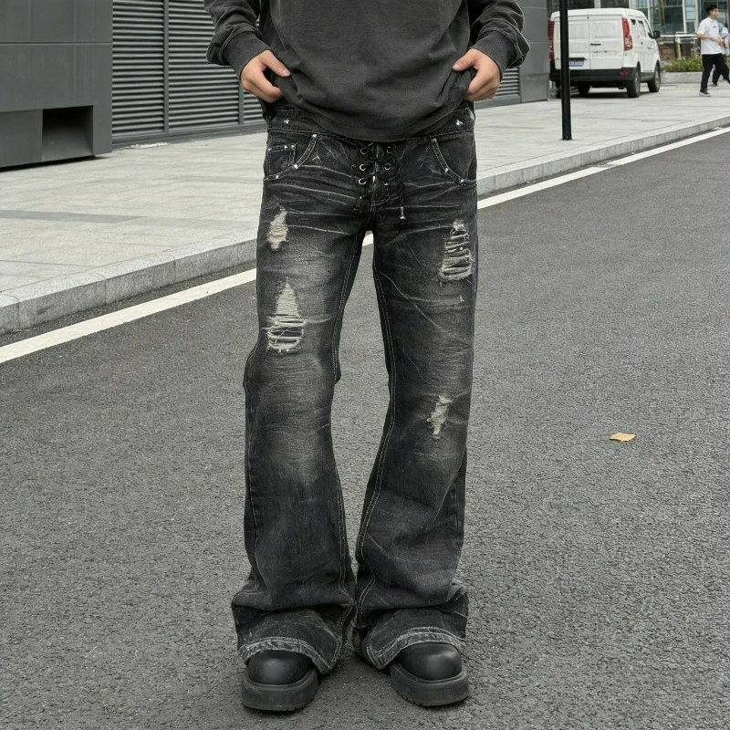Y2K Washed Jeans Men Women Black Midweight Bootcut