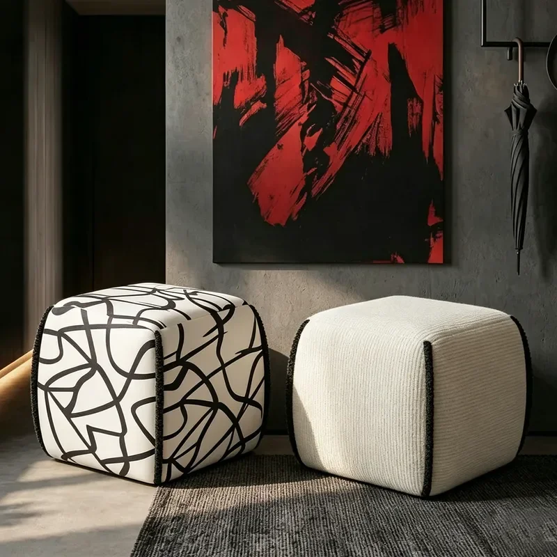 Small Square Stool for Living Room Low Footrest Light Luxury Simple Art Dressing Seat Shoe Changing Bench Lazy Sofa Pedal