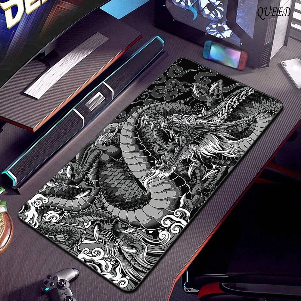 Black and White Dragon Large Mouse Mat Gaming Mousepad Big Rubber Base Mouse Pad Purple Deskpad Eyboard Mats Mousepads 400x900mm