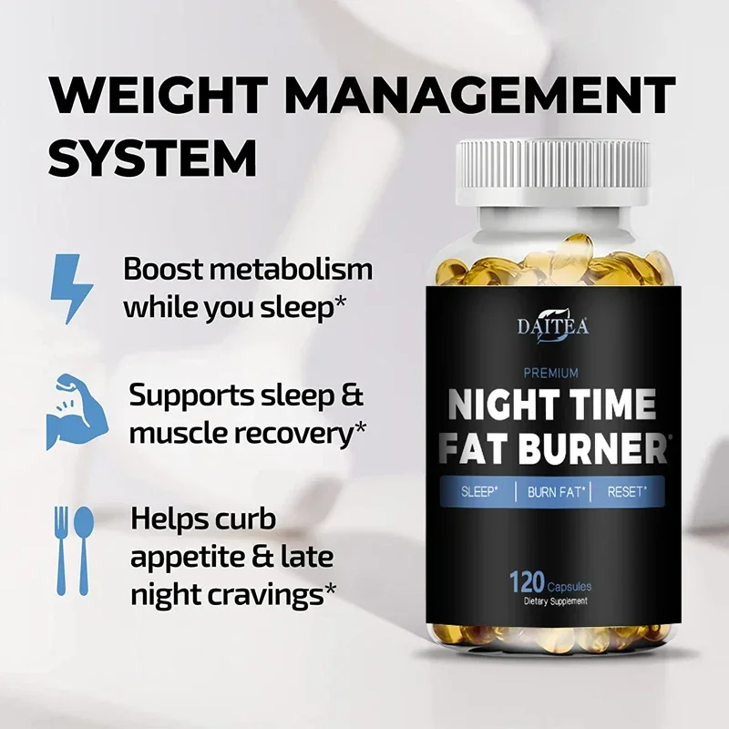 Daitea Night Fat Burning Supplement - مع فيتامين د3، حبوب البن الخضراء، الشاي الأخضر، النباتات الطبيعية - إدارة النوم والوزن