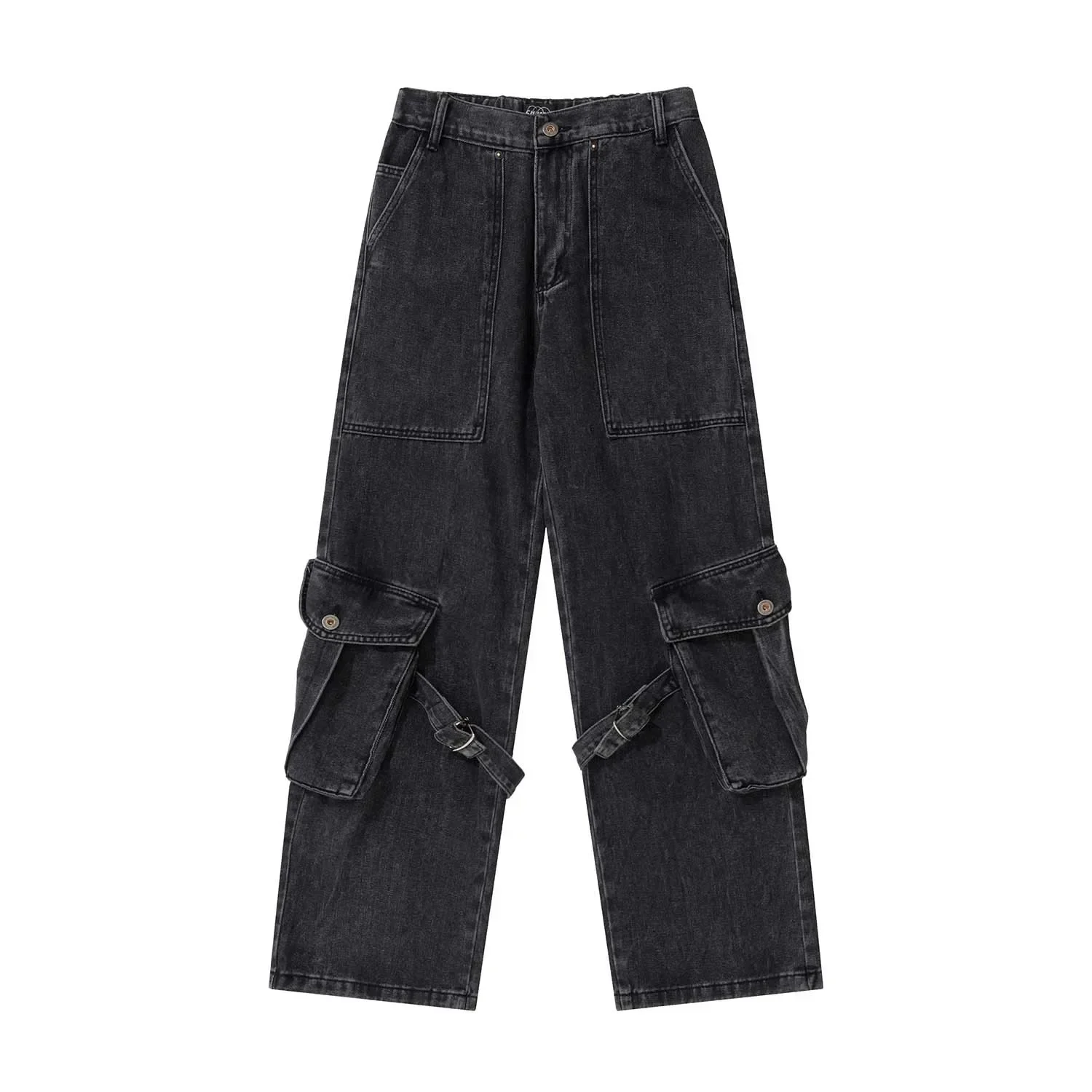 

Fashion Oversized Hip Hop Cargo Jeans With Pockets High Street Loose Fit Y2K Denim Pants Baggy Trousers Elastic Waist