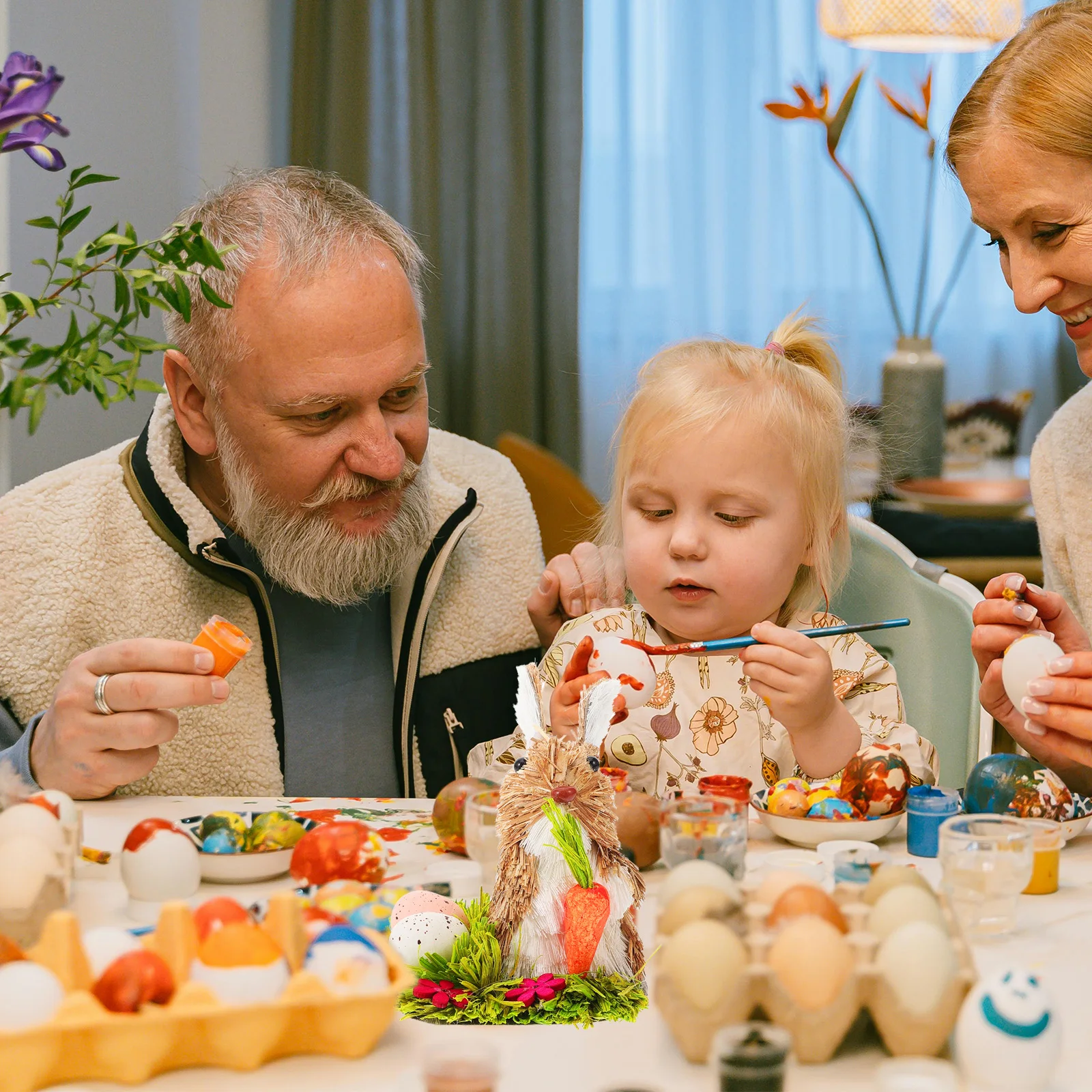 

Easter Bunny Straw Woven Rabbit Decorative Statue Lightweight Desktop Ornament for Garden Home Decoration Rabbit Figurine