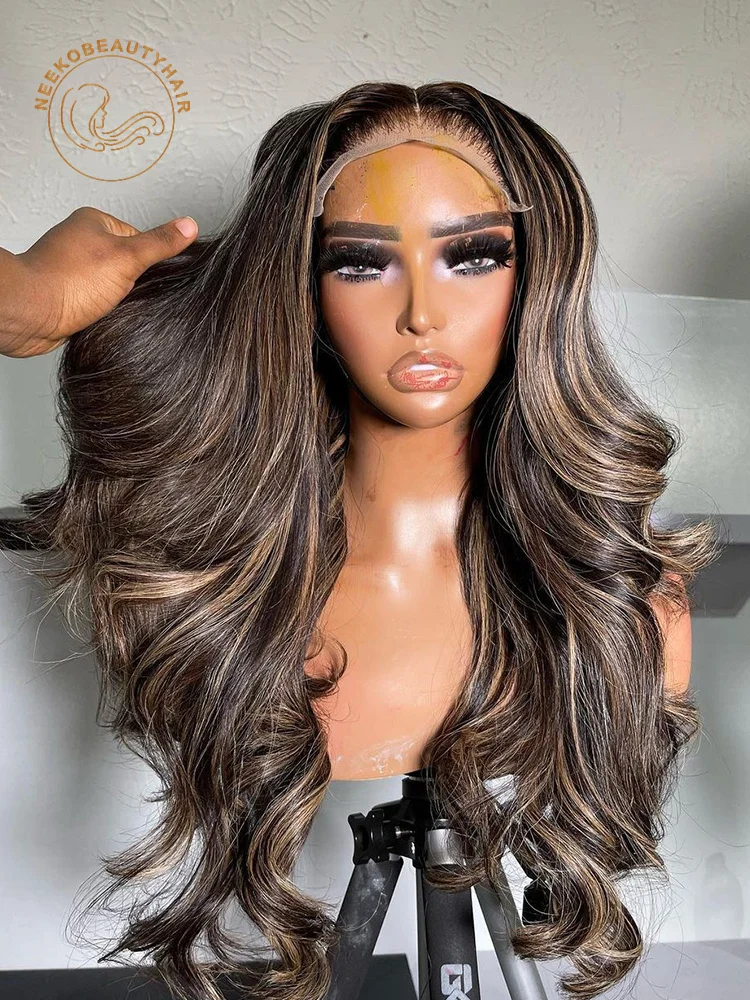 Highlight Brown Lace Front Wig Body Wave 13x6 HD Transparent Lace Frontal Wig Ombre Brown Colored Human Hair Wigs For Women