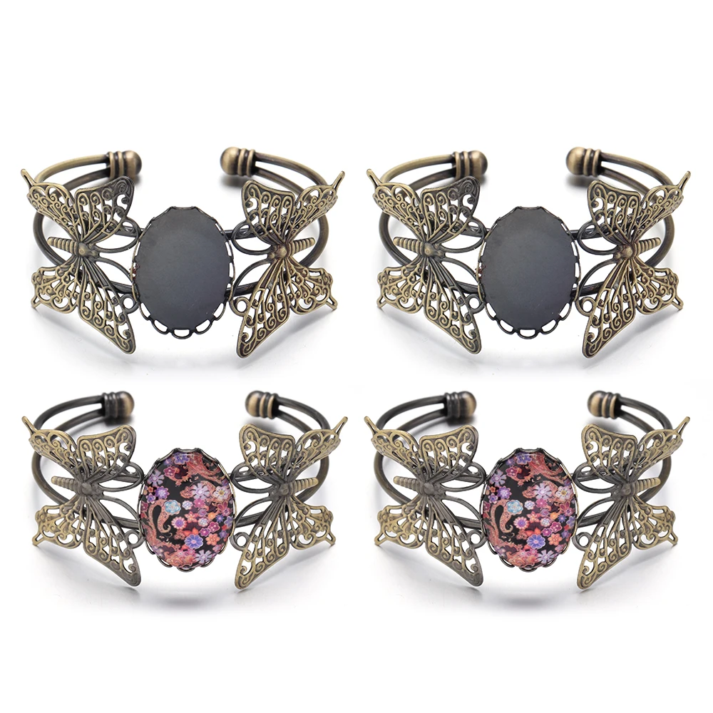 18x25mm Kupfer Überzogene Armreif Basis Doppel Schmetterling Oval Armbänder Einstellung Blank Lünette Tablett Für DIY Schmuck Machen zubehör