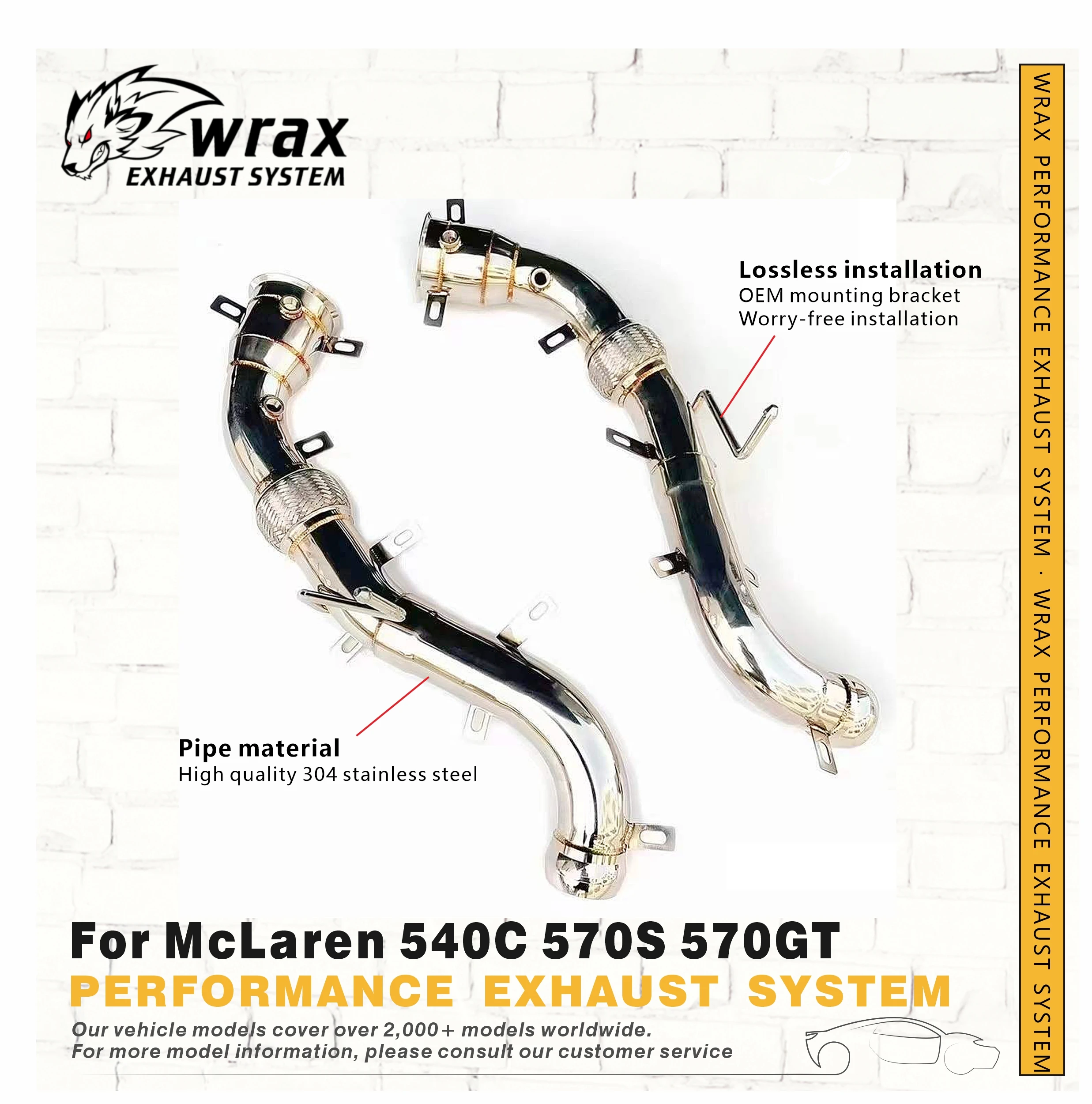 

WRAX Stainless Steel Exhaust System for McLaren 540C 570S 570GT Non-catalytic Downpipe Support Customization