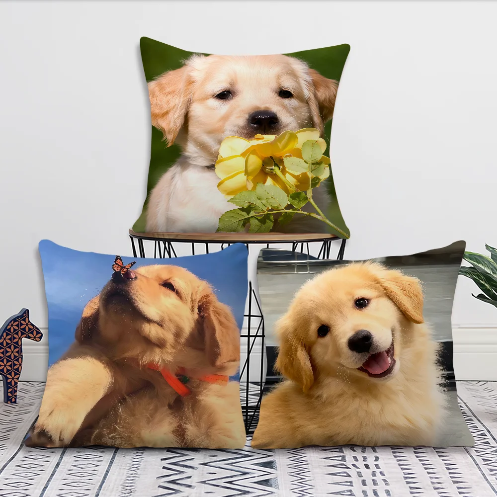 Cute Puppy Golden Retriever Kawaii Cushion Cover For Pillow Printing Sofa Decoration Home Car Room Shop Office Nordic Simplicity