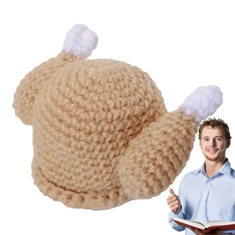 Roasted Turkey Hat Kids Novelty Knitted Chicken Headwear For Thanksgiving Turkey Trot Cosplay Caps Funny Parties Costume For