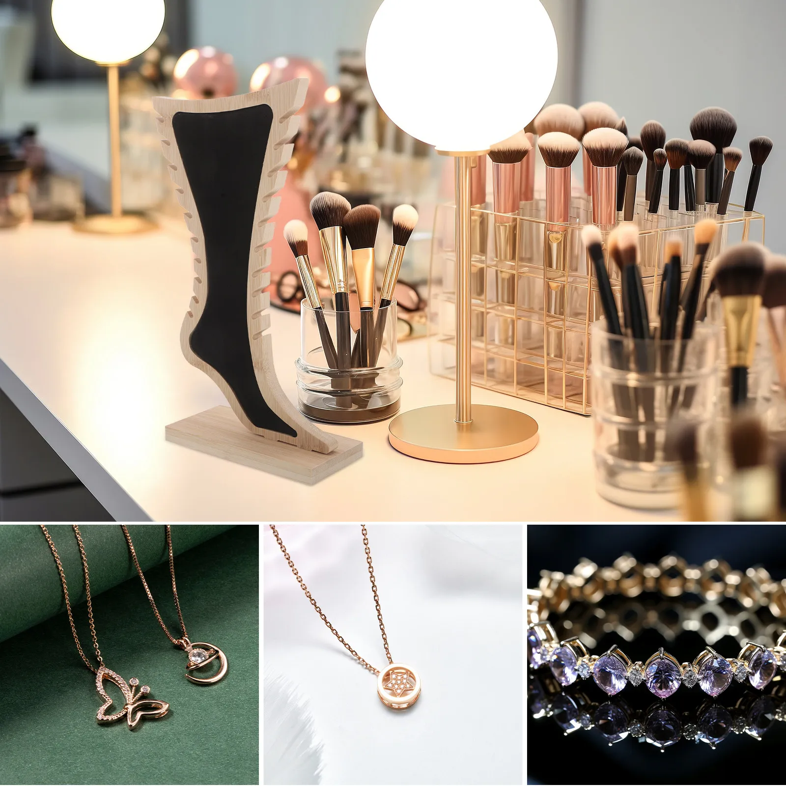

Anklet Display Stand Foot Shaped Solid Wood Minimalist Beige Jewelry Organizer Rack for Commercial Vendor Selling Necklace Easel