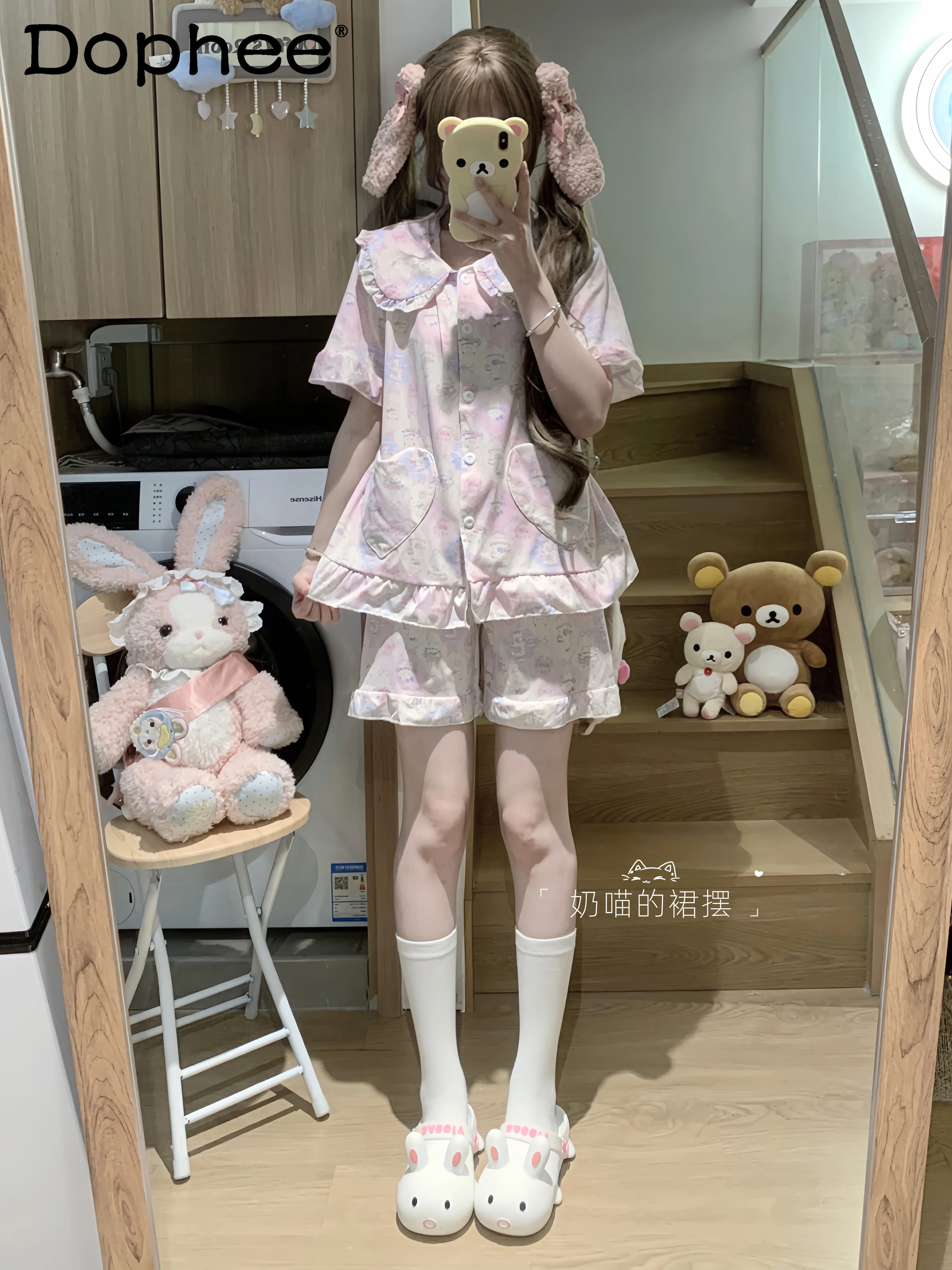 

Japanese Sweet Girl Cartoon Printing Short Sleeve 2025 Summer New Doll Collar Pajamas Casual Comfortable Outdoor Homewear Set