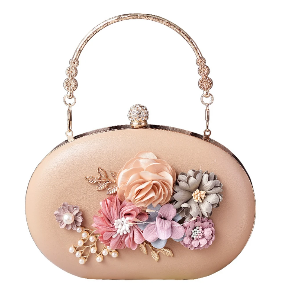 2024New Flower Dinner Bag Retro Portable Party Bride Shoulder Bags Flower Handbag Korean Style Trend Ladies Round Crossbody Bags