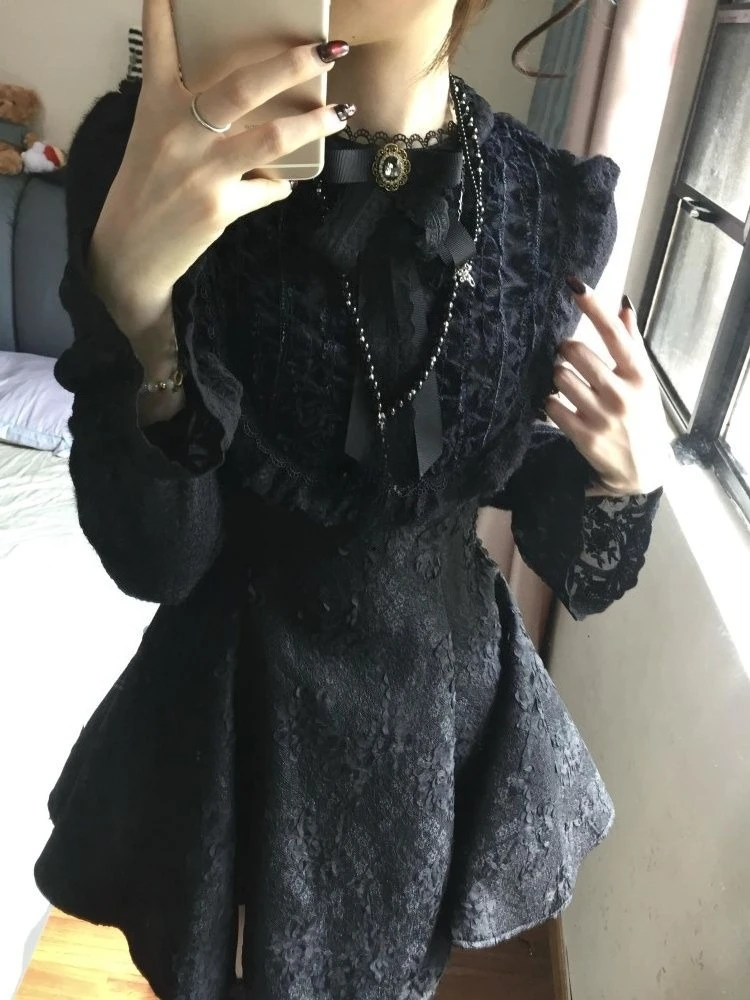 

Vintage Elegant Women French Clothing Casual Bodycon Mini A-line Dress Bow 2025 Evening Party Formal Subculture 2025 New Autumn