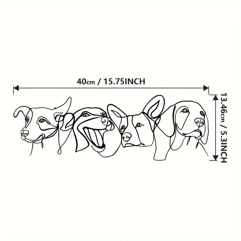 Fantasy Metal Dog Wall Art, Unique Modern Home Decor, Fun Line Drawing Design, 4 Cute Little Dogs, 15.75X 5.3inch