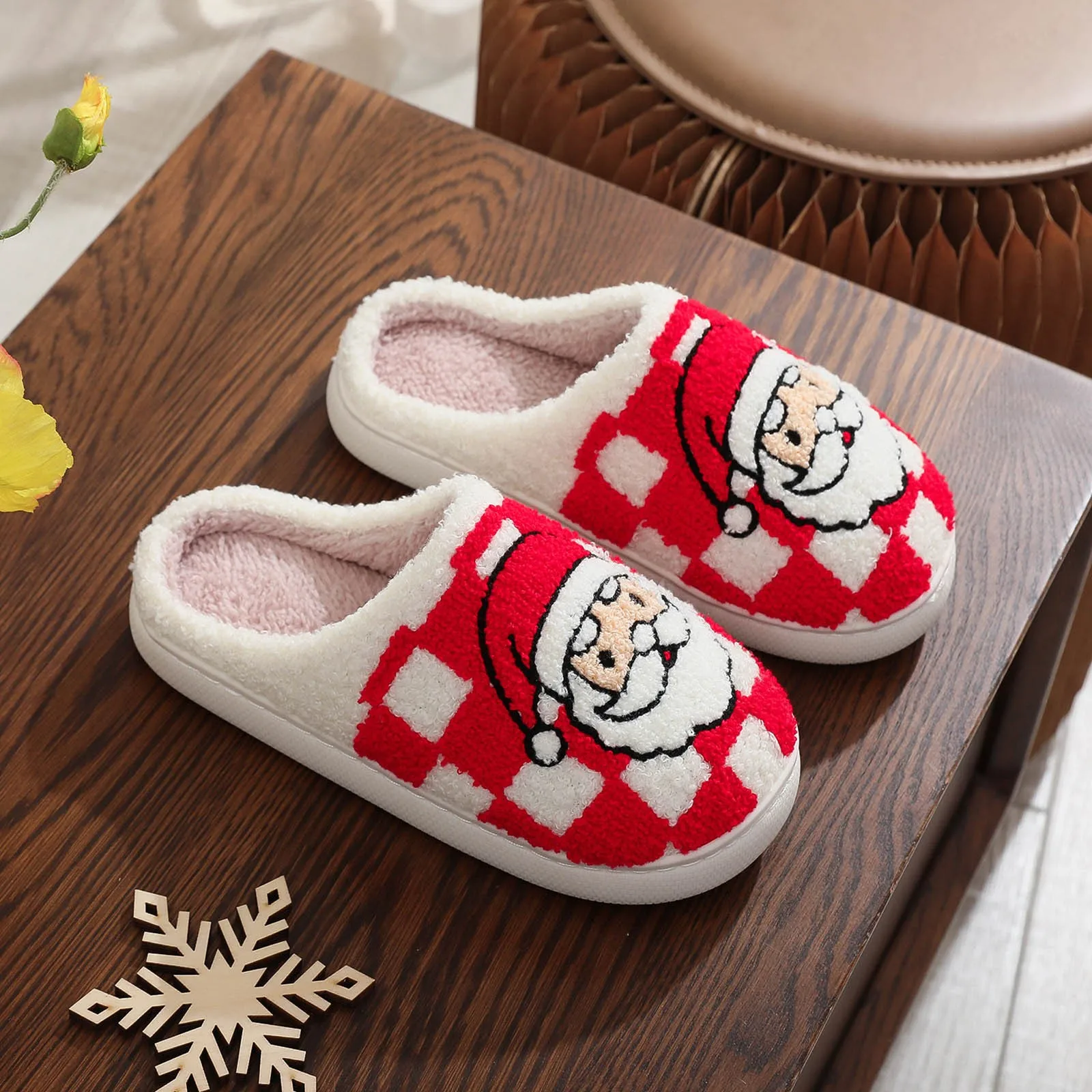 Christmas Indoor Anti Slip Fuzzy Slippers Cotton Adult Xmas Slippers For Women Autumn Winter Warm Home Thick Soles for Indoor