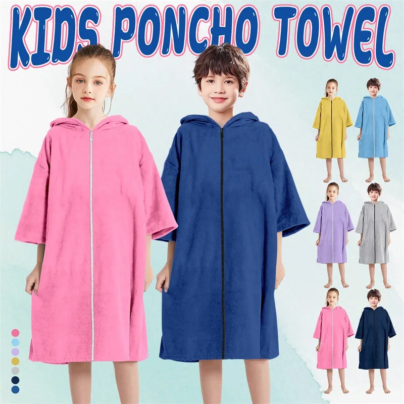 Südostasiatisches, schnell trocknendes Kinder-Badetuch mit Reißverschluss und Kapuze, für Jungen und Mädchen, einfarbiger Mikrofaser-Strandtuch-Bademantel