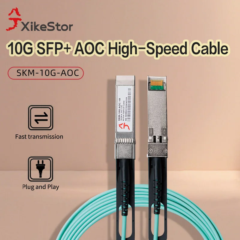 XikeStor 10G AOC Lan Cable SFP+ Ethernet Connector Compatible with 2.5G Gigabit Plug and Play 1M/3M/5M Wide Compatibility