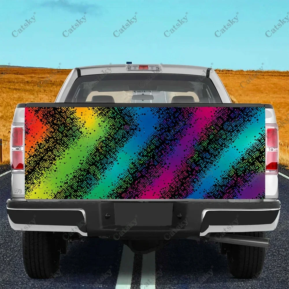 Random Rainbow Splats Truck Tailgate Wrap Professional Grade Material Universal Fit for Full Size Trucks Weatherproof