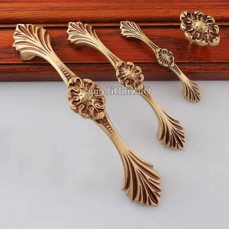Retro 10PCS European Solid Brass Furniture Handles Cupboard Wardrobe Drawer Closet Cabinet Door Pulls Handles and Knobs