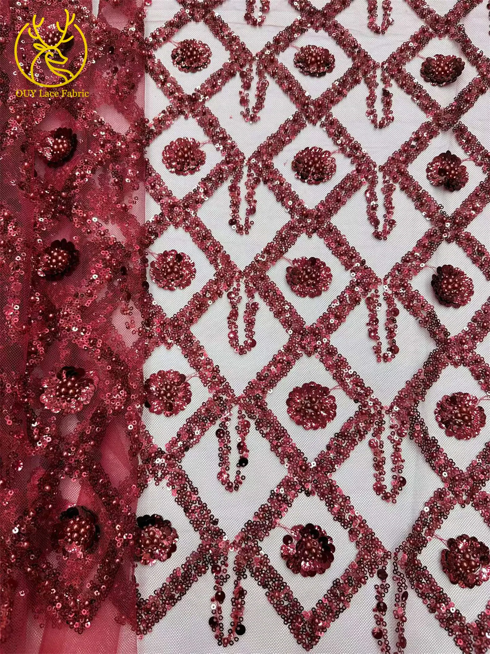 Wunderschöner afrikanischer nigerianischer Pailletten-Spitzenstoff in Diamantform, 2026, hochwertiger französischer Tüll zum Nähen von Abendkleidern – Detail 29