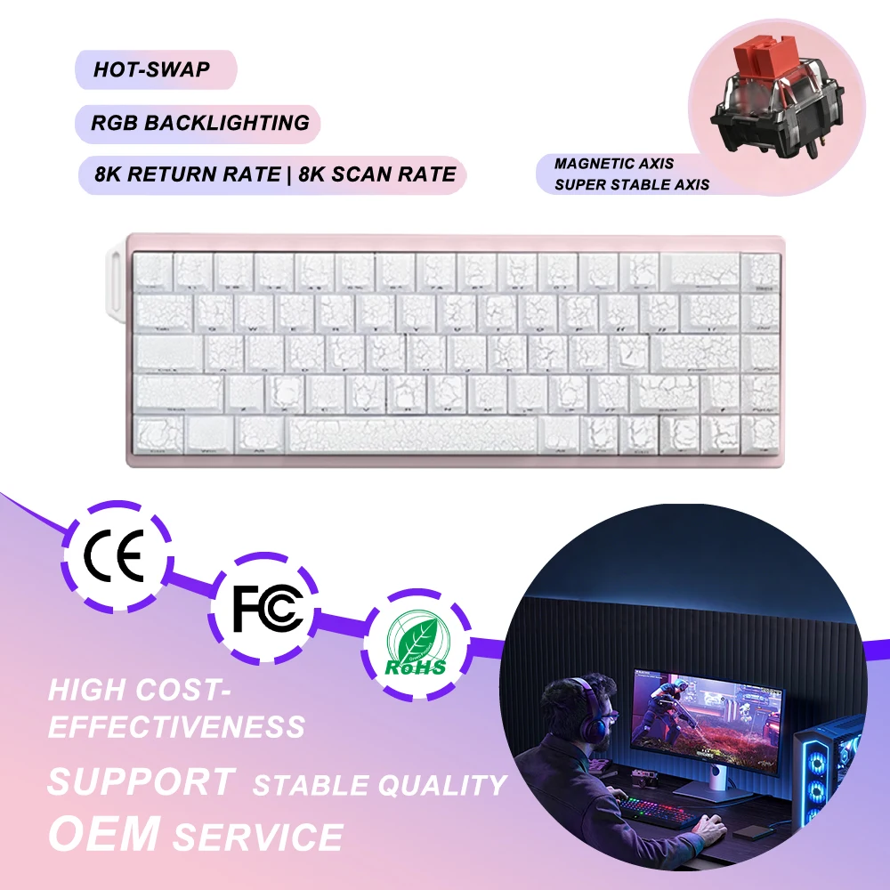 CNC Aluminum Alloy Wired Magnetic Axis Mechanical Keyboard Ice Crack Keycap Hot Swap Ribbon Gaming Keyboard