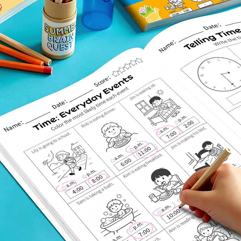 40 Pages/Book Telling Time Exercise And Coloring Cognition Book Interactive Game Book about Time Fun Time Drawing Learning Book