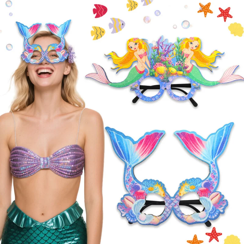 

New Mermaid Party Glasses Ocean Theme Birthday Decoration Photo Props Cartoon Mermaid Princess Glasses Frame