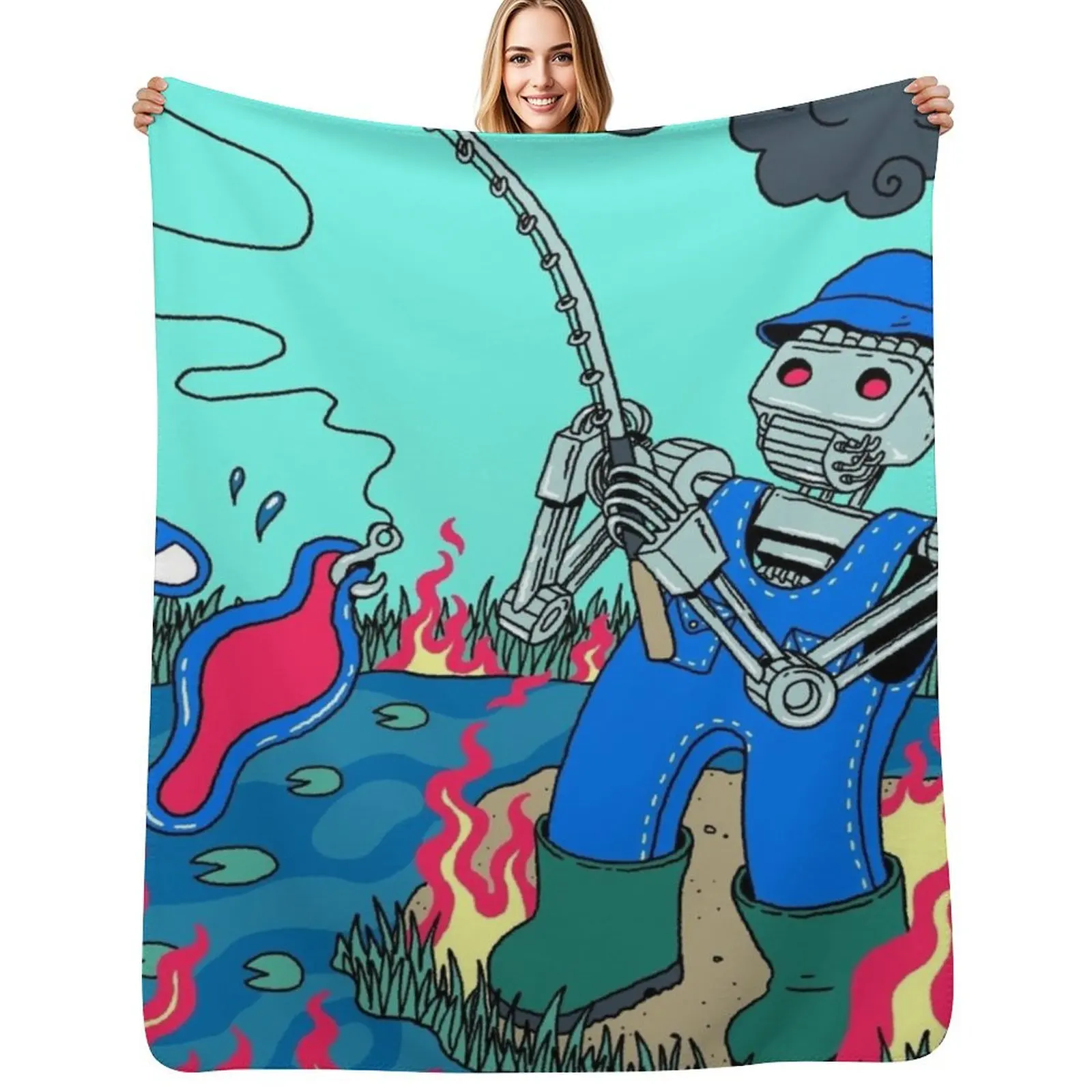 

Fishing For Fishies Art - King Gizzard And The Lizard Wizard Throw Blanket Furrys decorative Summer Beddings Blankets