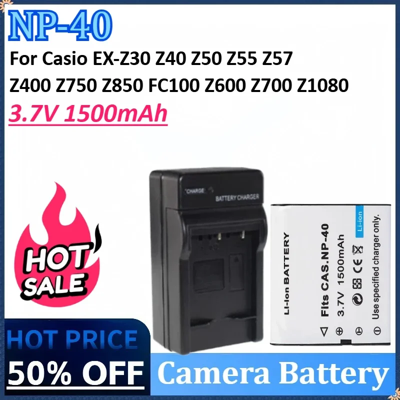 

New 3.7V 1500mAh NP-40 NP40 Camera Battery+ Charger for Casio EX-Z30 Z40 Z50 Z55 Z57 Z400 Z750 Z850 FC100 Z600 Z700 Z1080