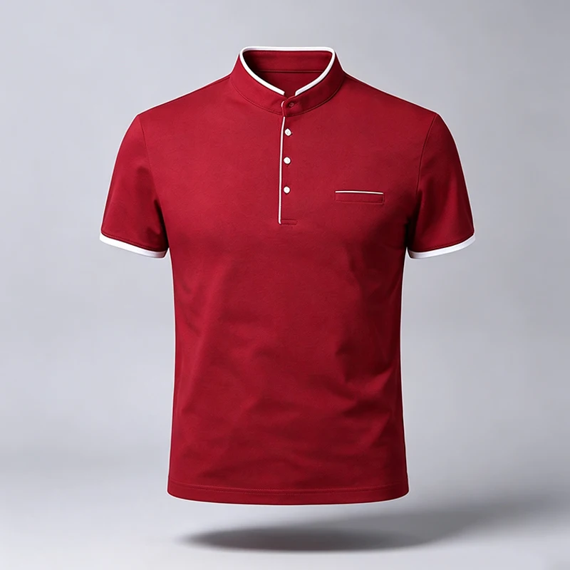 Herren-Polohemd mit normaler Passform, kurzen Ärmeln, Stehkragen und Brusttasche, ideal für Büro, Geschäftsumgebung und den Alltag in der Stadt. – Detail 13