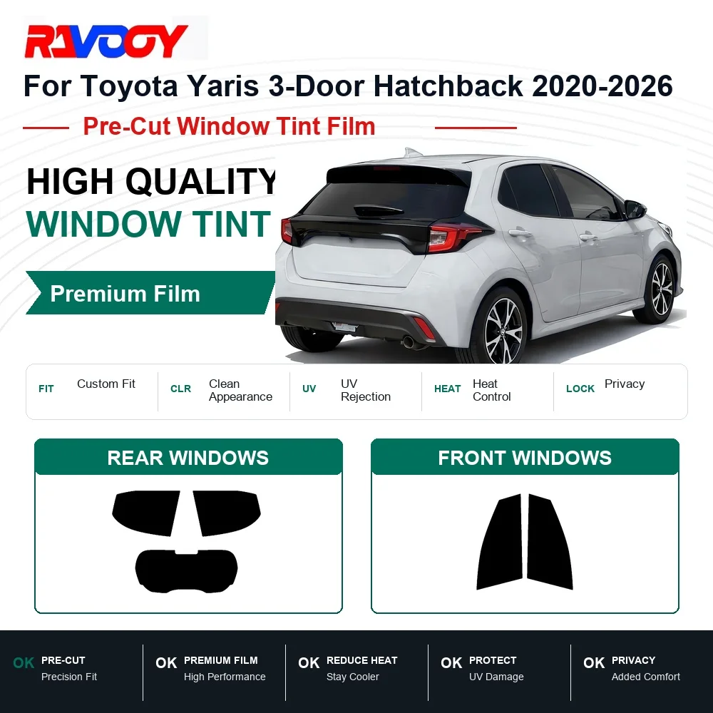 Premium Pre-Cut Window Tint For Toyota Yaris 3-Door Hatchback 2020-2026 Front & Rear Windows UV Heat Rejection Privacy Film