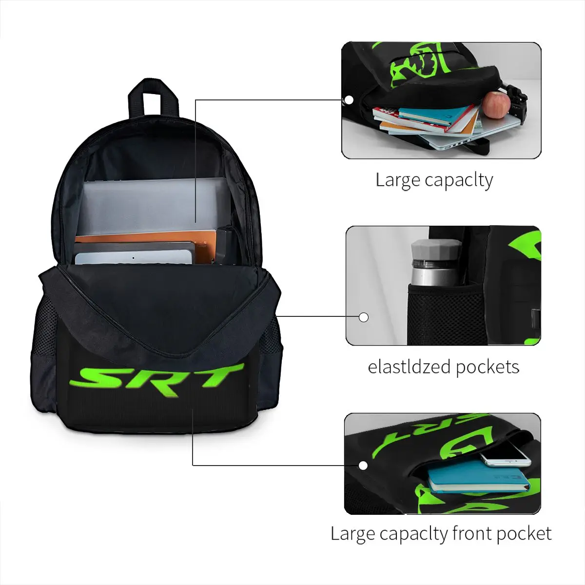 Dodge Hellcat Srt Logo Mochilas para meninos e meninas, mochilas escolares para estudantes, mochila infantil dos desenhos animados, bolsa de ombro para laptop