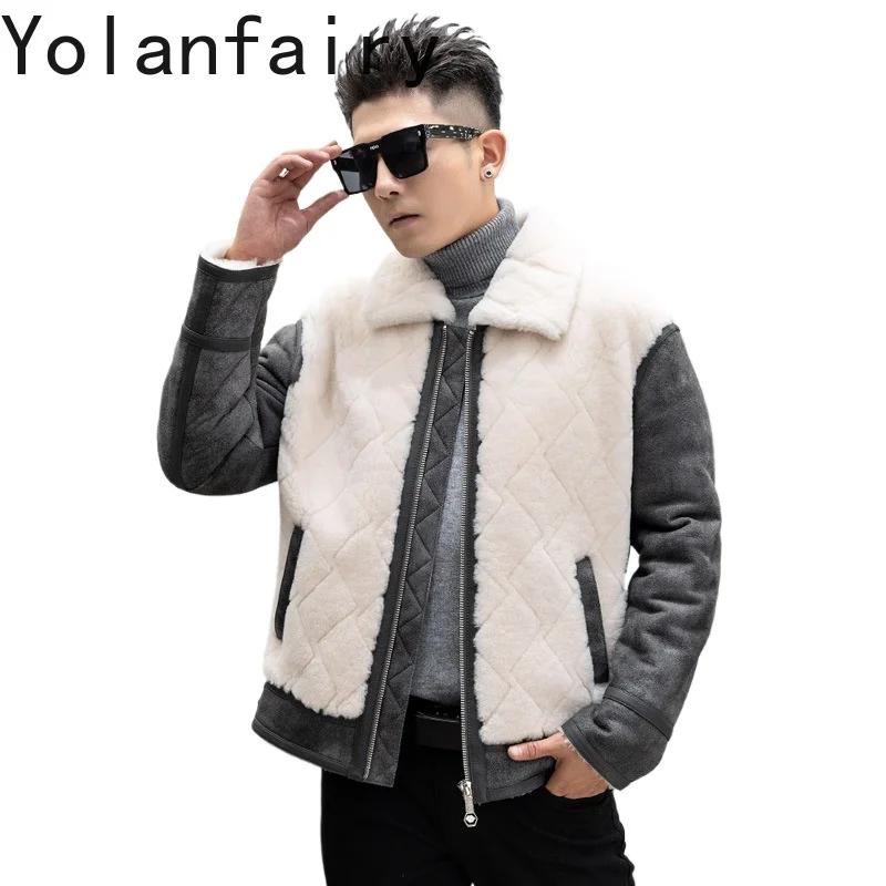 YOLANFAIRY Genuine Sheepskin Mans Real Fur Coat Men Luxury Clothing Thick Winter Jackets for Men 2024 Wool Coats Men Муж Куртка