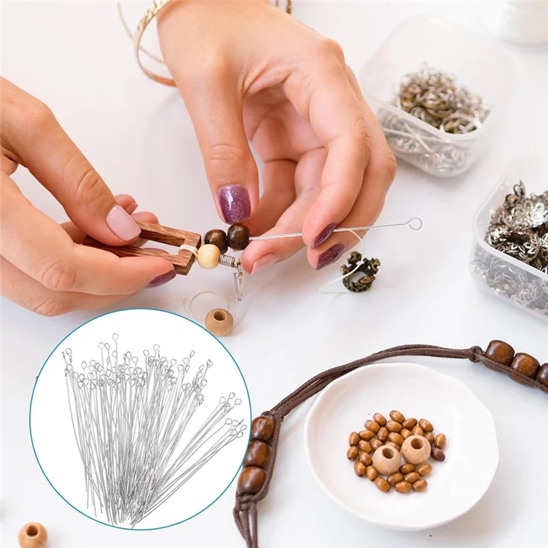 【RECOMENDAR】مجموعة دبابيس الرأس 300 قطعة 1.6 بوصة 304 دبابيس عين مفتوحة من الفولاذ المقاوم للصدأ لصياغة قلادة المجوهرات #5