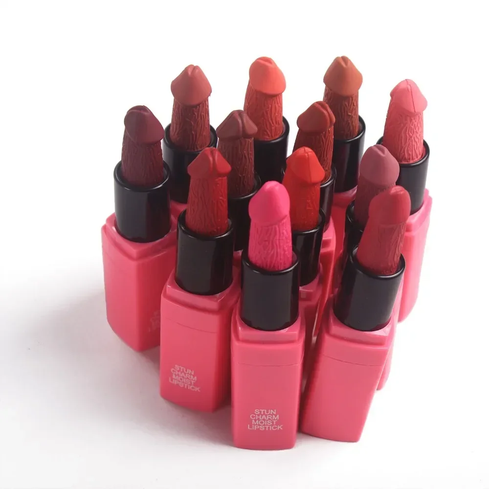 12 Colors Penis Shape Mushroom Long Lasting Moisture Cosmetic Lipstick Lips Makeup Lipstick cosmetic batom