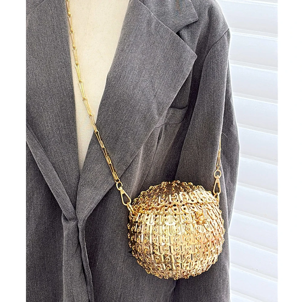 Handmade Metal Ball Crossbody Bag Luxury Sheet Woven Shoulder Bag Round Sequins Designer Bags for Women Wedding Evening Bags NEW