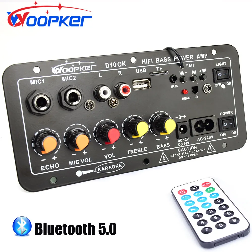 Woopker-placa amplificadora con Bluetooth, AUX, tarjeta TF, USB, 30-120W, para altavoz de 8-12 pulgadas, 110V, 220V, 12V, 24V, módulo de