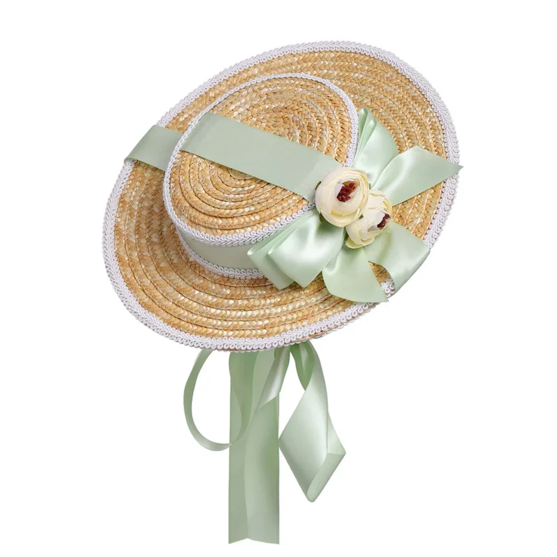 Chapeau de paille Lolita pour femmes et filles, bonnet en dentelle de style pastChevvictorien, chapeau plat pour costume Tea Party