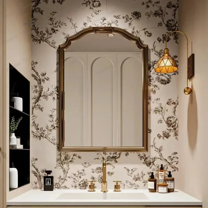 

American Retro Bath Mirrors Home Bathroom Mirror Light Luxury Designer Decorative Mirrors Wall Mounted Vanity Mirror for Bedroom
