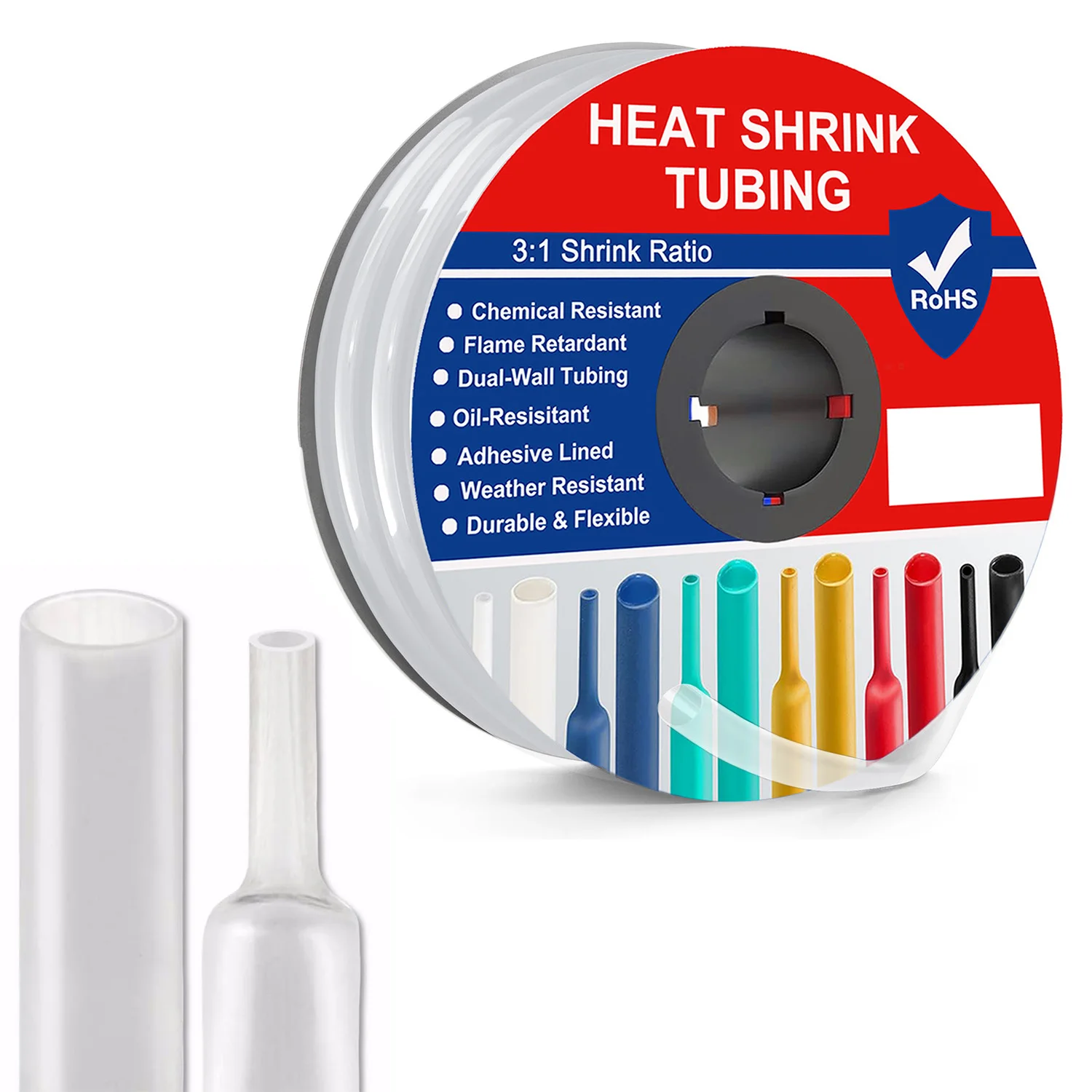 

A Roll Clear Heat Shrink Tubing 3:1 Ratio Shrink Tube Industrial, Φ1.6mm-30mm Dual Wall Adhesive Lined Wire Shrink Wrap Tubing