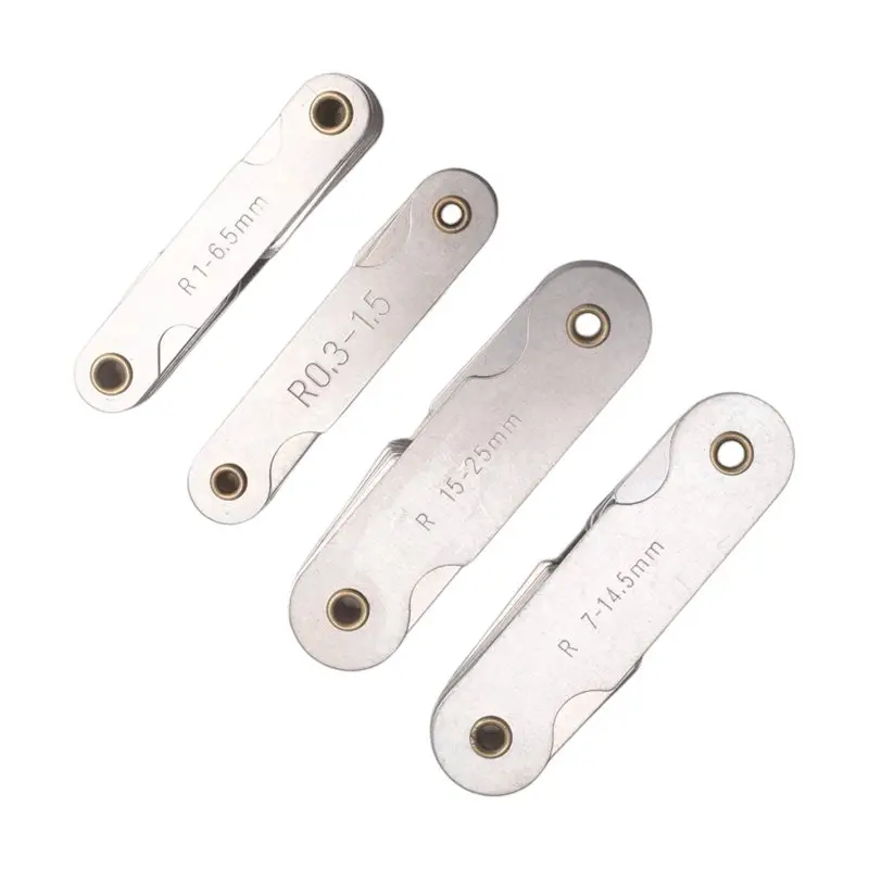 A93Z Radius Gauge Set,4Pcs Stainless Steel Radius Fillet Gauge Measuring Tool (R0.3-1.5/ R1-6.5/ R7-14.5/ R15-25)