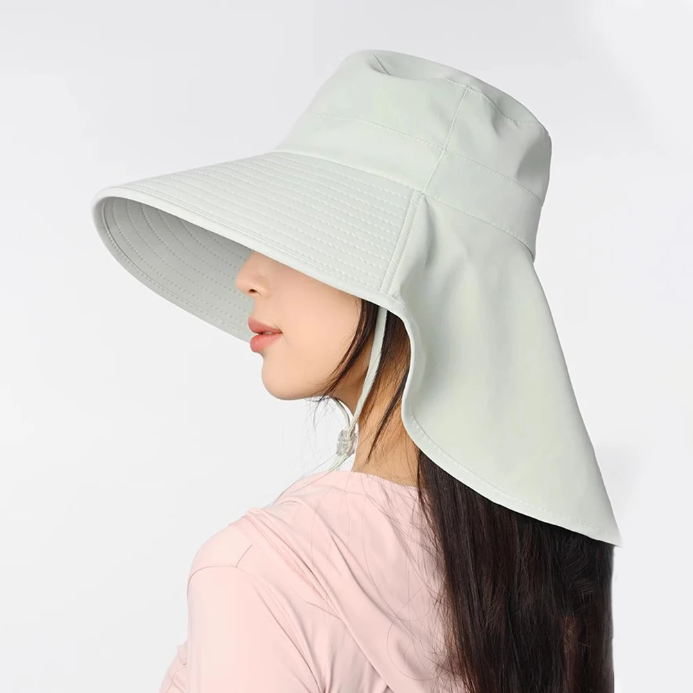 

Ice silk large brim sun hat for women, sun protection and UV protection sun hat, neck protection shawl, face covering, mountain