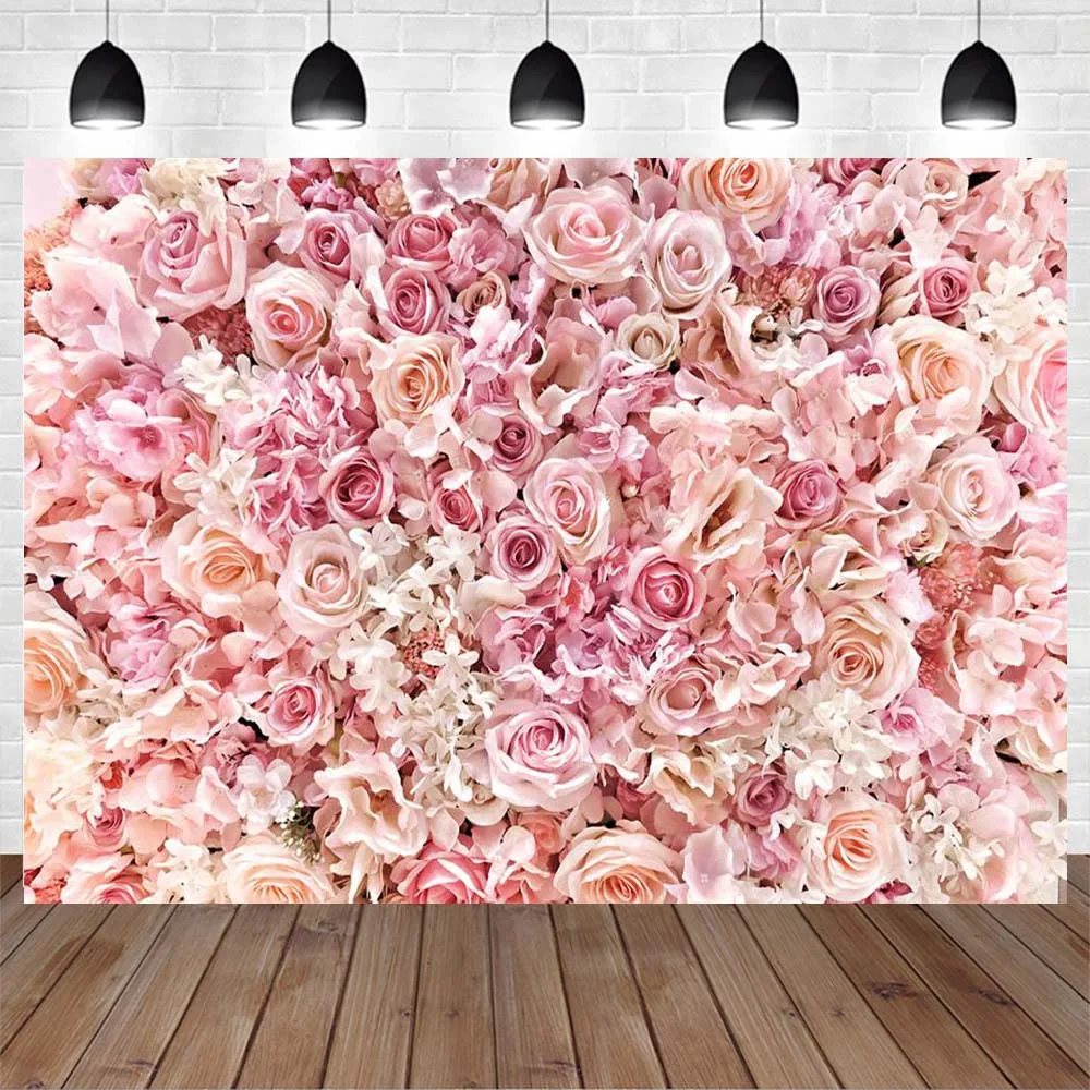 Mocsicka Flower Wall Backdrop Pink White Floral Flower Wedding Birthday Women Portrait Photography Background Studio Photo Booth