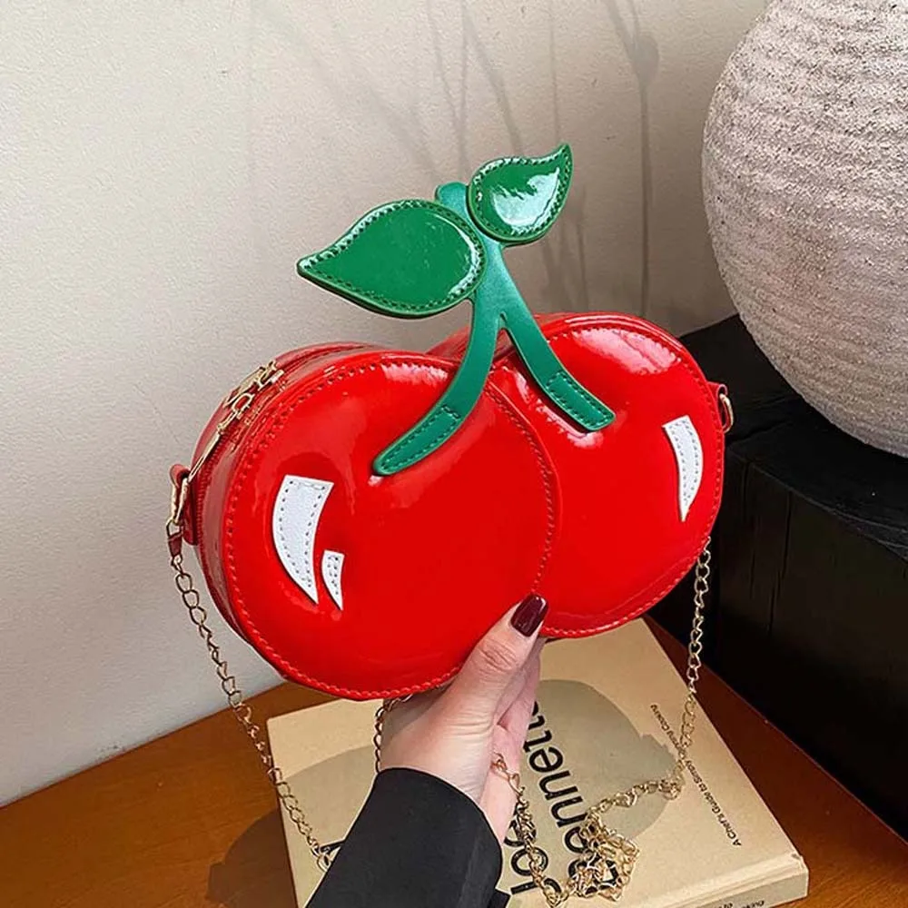 Kawaii Chain Cherry Shape Bag Waterproof Large Capacity Red Fruit Crossbody Bag Creative Lightweight PU Shoulder Pouch Shopping
