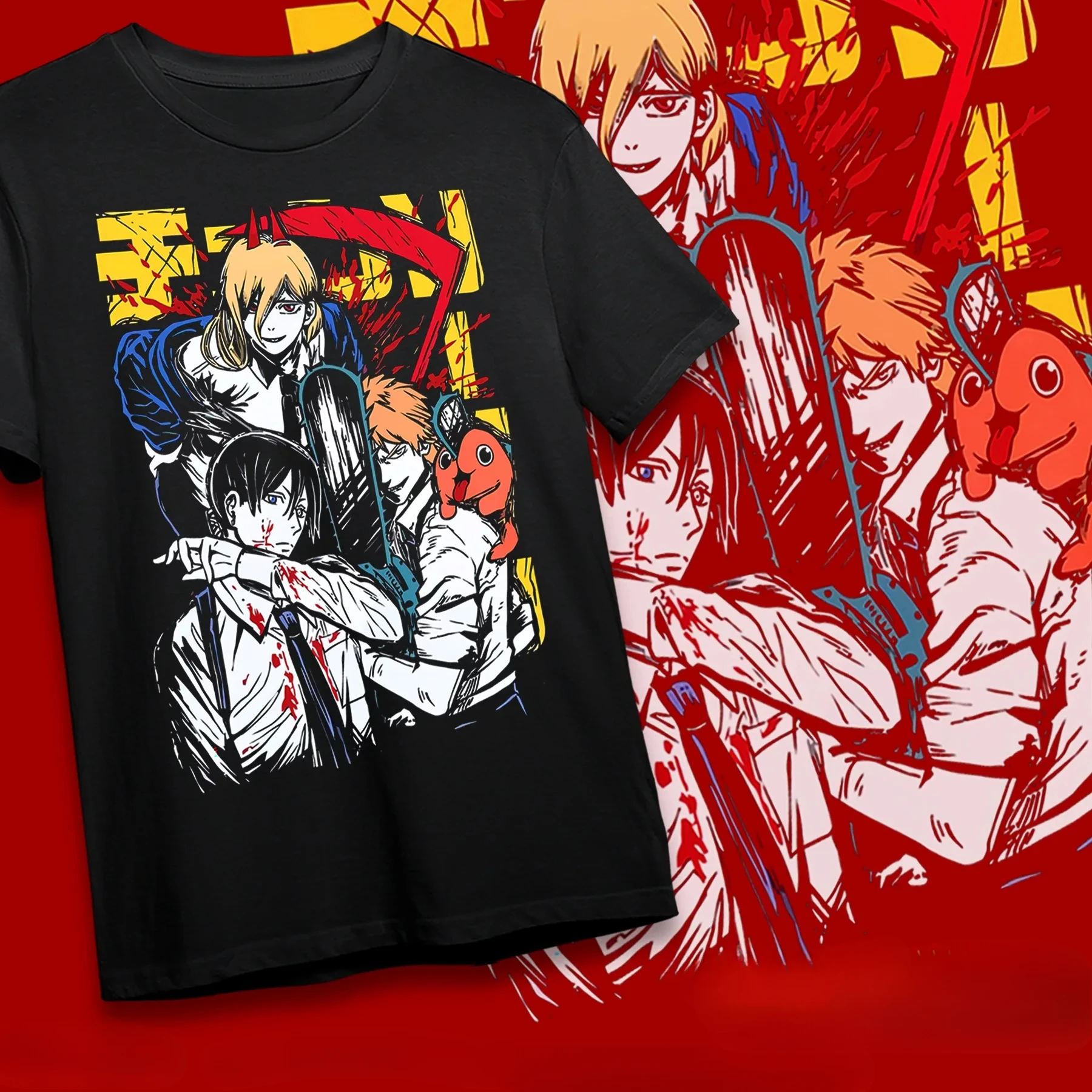 T-shirt uomo motosega Chainsaw Man Anime CSM Denji Power Camicia nera Tutte le taglie Magishirt T-shirt grafiche T-shirt oversize