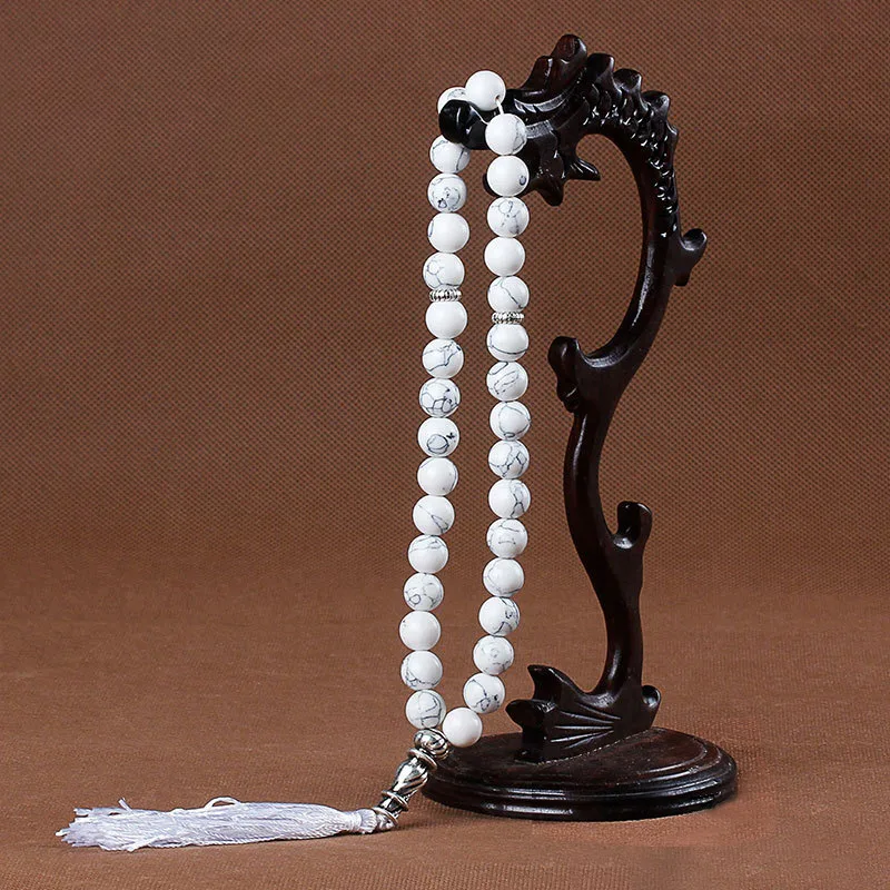 Trendy Men's Tassel Pendant Beaded Bracelet Turquoise Stretch Beaded Bracelet Women's Muslim Tassel Pendant Rosary Bead Bracelet