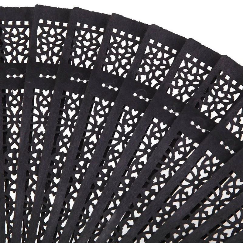 ดอกไม้ทำจากไม้ดั้งเดิมพัดพับได้ญี่ปุ่นจีนพัดลมมือถือ2ชิ้น8นิ้วสีดำ