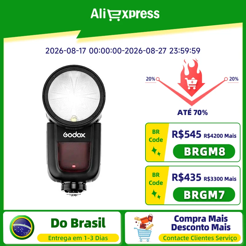 【 Do Brasil 】 Godox V1 TTL HSS 2.4G V1C V1N V1S Câmera Flash Light Speedlight para DSLR Sem Espelho Mirrorless Camera Sony ZVE10 A7IV A7III A7RV Canon 5DIV 6DII 90D R6 R7 R6II Nikon Z6II Z6 D780 Z5 Fujifilm XT4 V 1